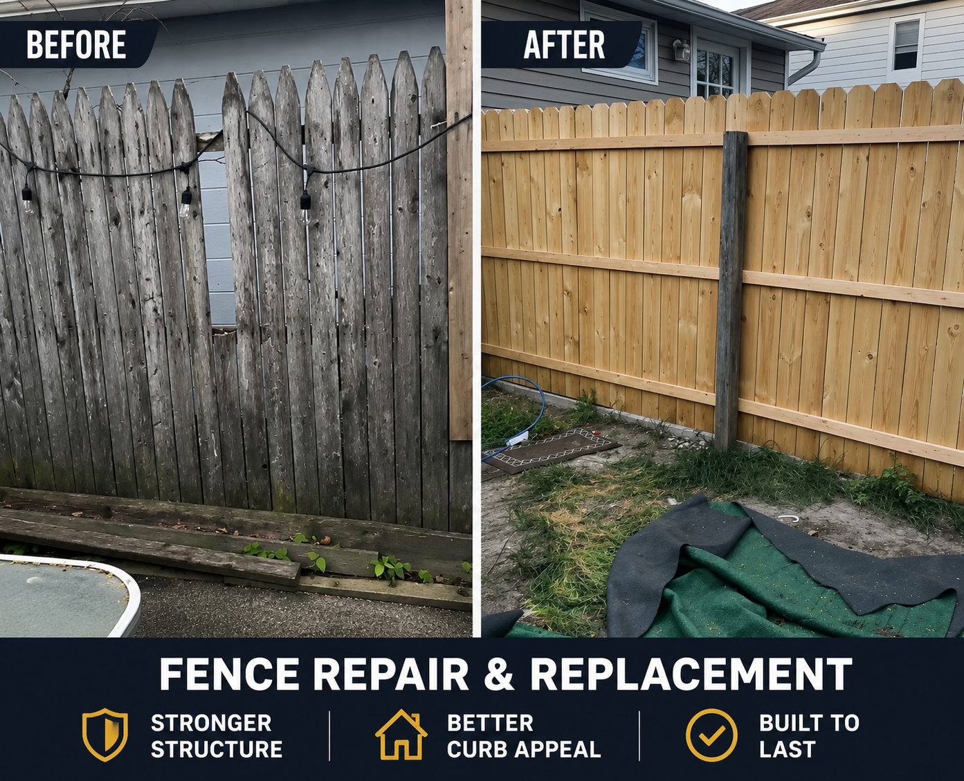 Fence repair before and after by South Jersey Repairs